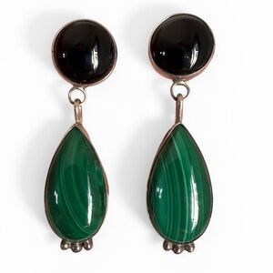 Navajo Turquoise Stone Sterling Silver Dangle Earrings Signed DL Garcia